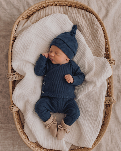Newborn Muts + Broek - Gebreid Navy
