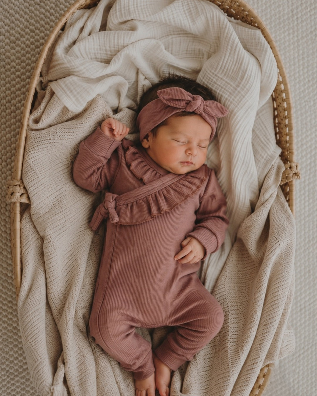 Boxpakje Met Strikje Rib Ruffle - Clay Pink